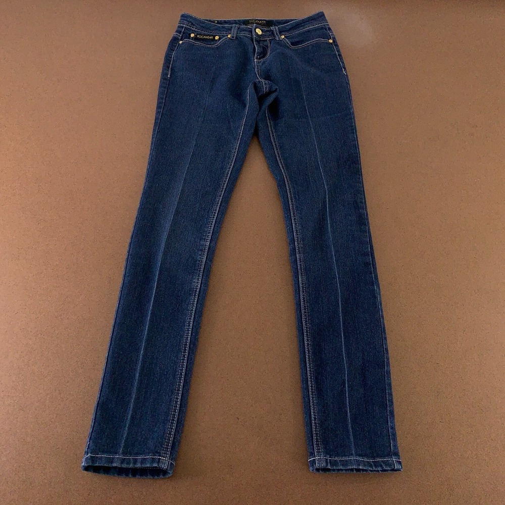 Rocawear Women's Size 5 Dark Wash Dresnim Low Rise Pocket Accent Skinny Jeans